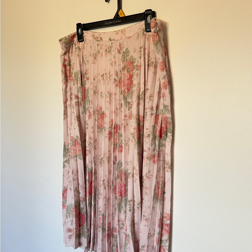 Rachel Parcell Pink Floral Pleated Midi Skirt | XL